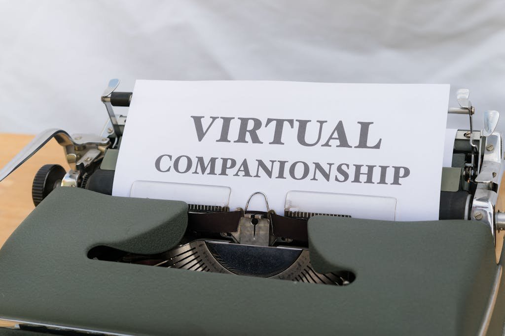 Daily News & Insights and Online News of a vintage typewriter with a paper reading 'Virtual Companionship', symbolizing virtual connections.